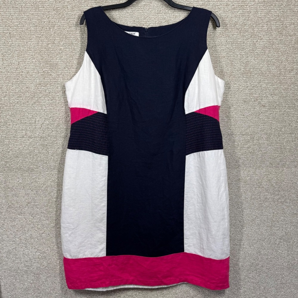 Lino USA Luxe Color‎ Block Linen Dress Women's 4X Career Colorful Church